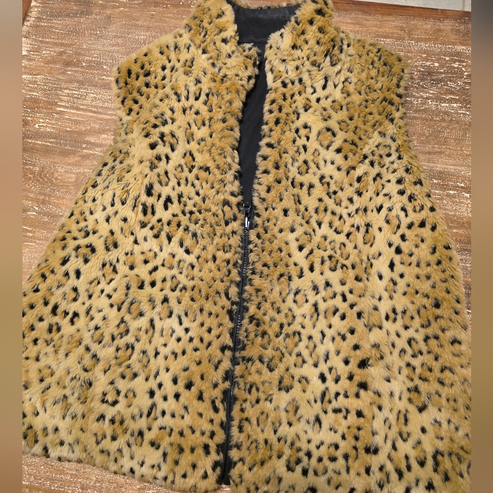 Leopard Print Faux Fur Reversable  Vest